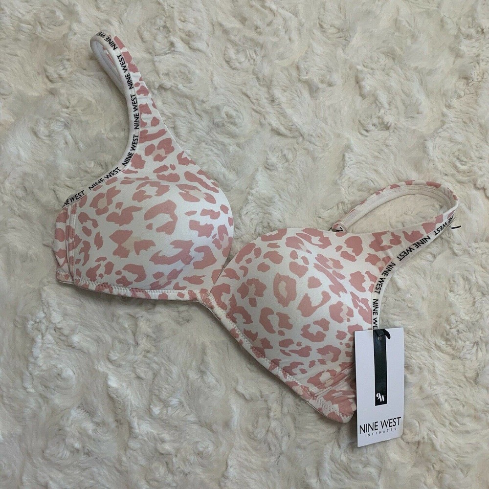 Nine West Intimates Pink And White Leopard Print Wire free Bra Size 34B NWT